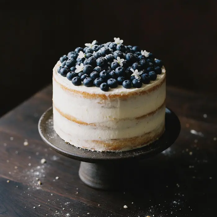 Heidelbeertorte auf dunklem Tortenständer